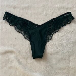 Dark Green Women’s Satin and  Lace Thong Panty